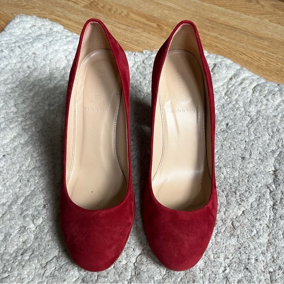 J.Crew: Classic Made In Italy Red Suede Rounded Toe Block High Heels Size 9 - Picture 2 of 10